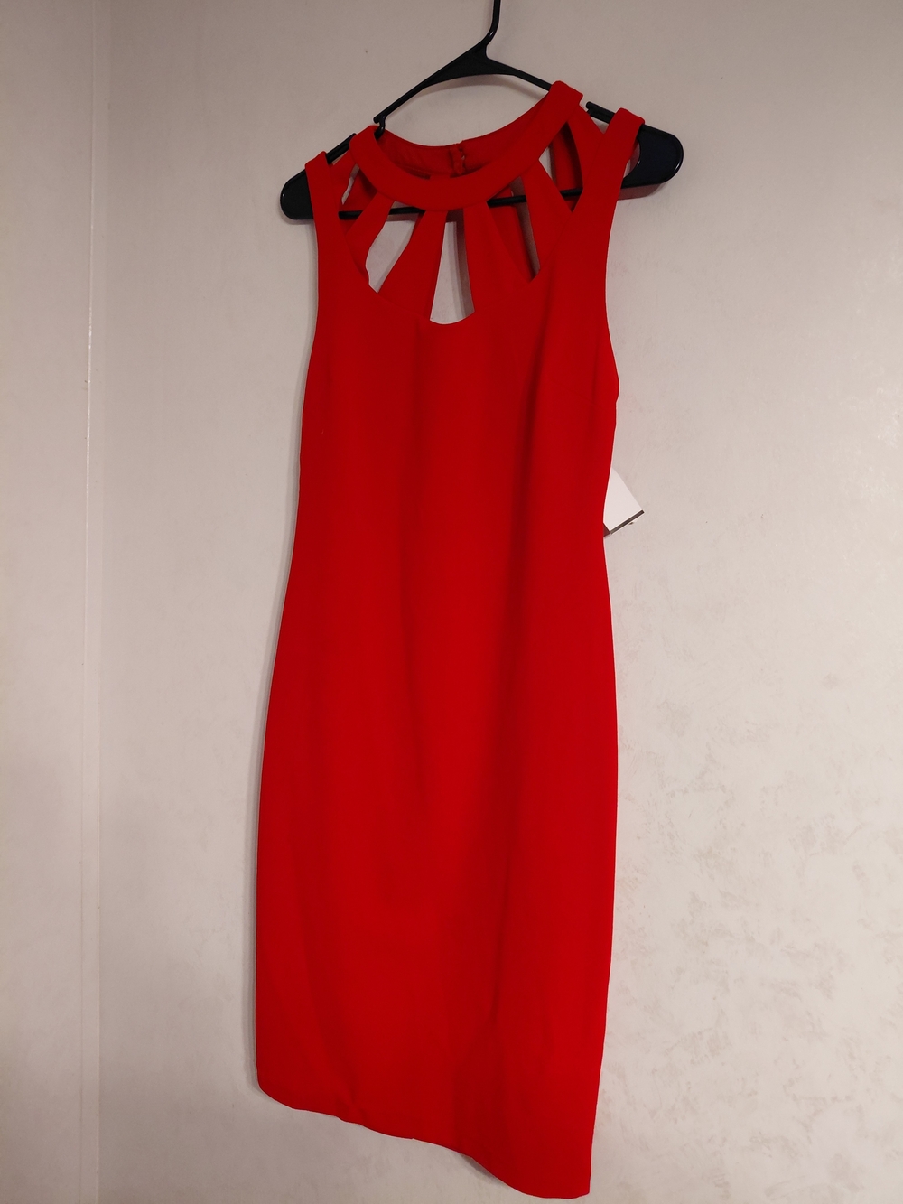 Red Midi Dress with Cutout Neckline
